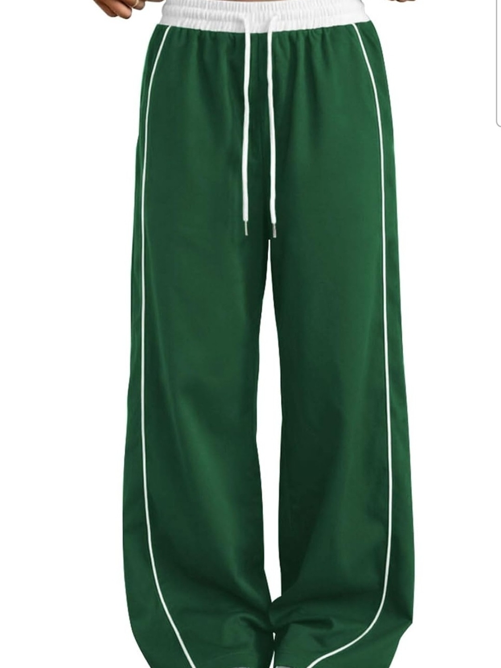 Zaful Dark Green Wide-Leg Joggers with White Waistband
